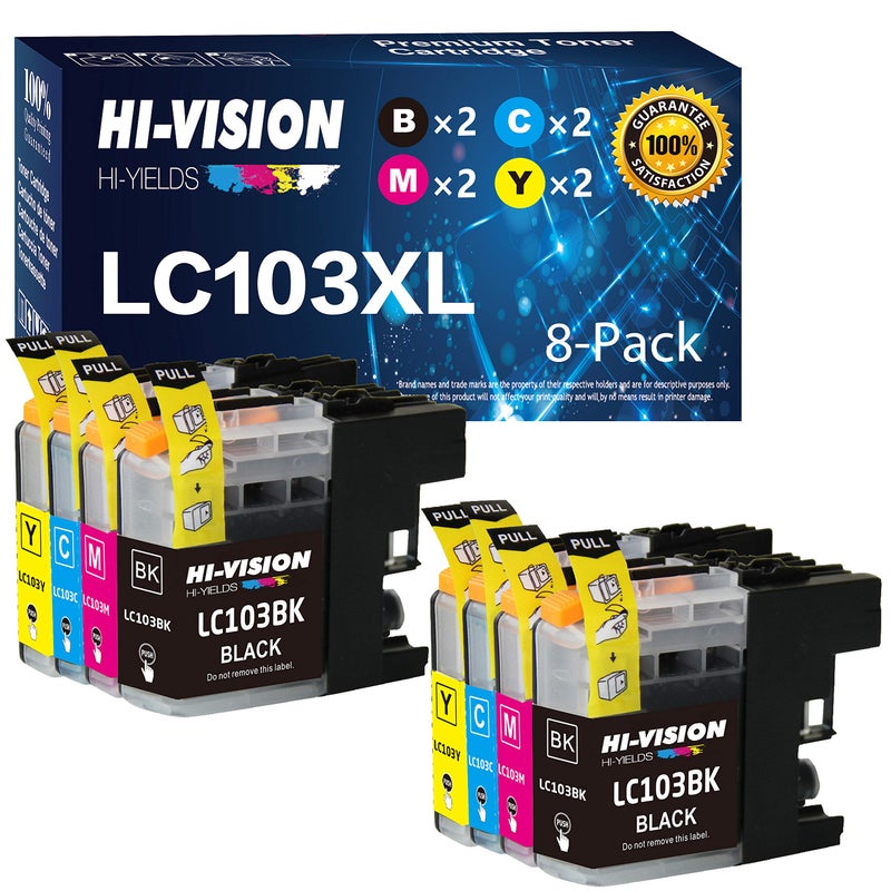 HI-VISION HI-YIELDS Compatible Ink Cartridge Replacement for LC-103 LC103 XL, 2xBlack,Cyan,Yellow,Magenta, 8 Pack - Image 1